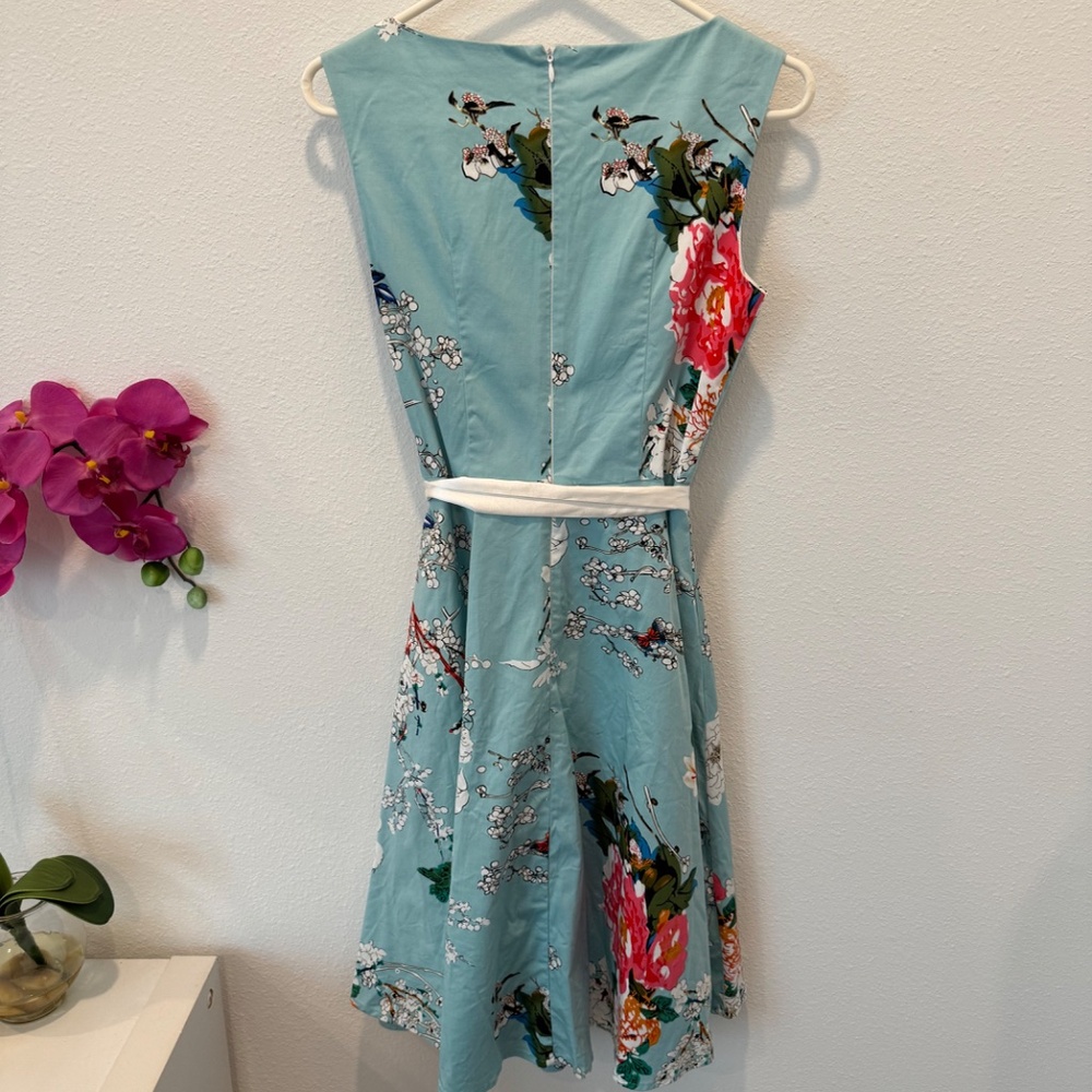 GARDENWEED Women’s Sleeveless fit & flare Party Dress, Aqua Floral Print Size M - Picture 7 of 16